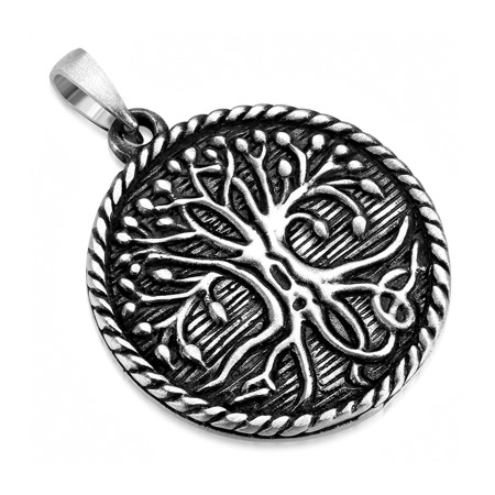Steel Oxidized Tree of Life - Detailed Pendant - Click Image to Close